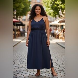 Halara Everyday Midi Chill Dress-La Land Navy Blue with Pockets